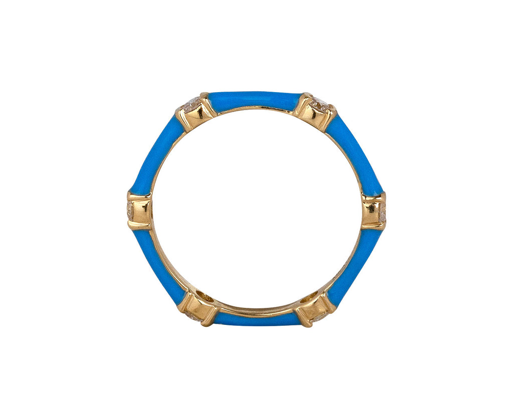 Melissa Kaye Neon Blue Enamel and Diamond Zea Ring Top View