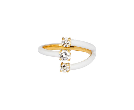 White Enamel Diamond Aria Moon Ring