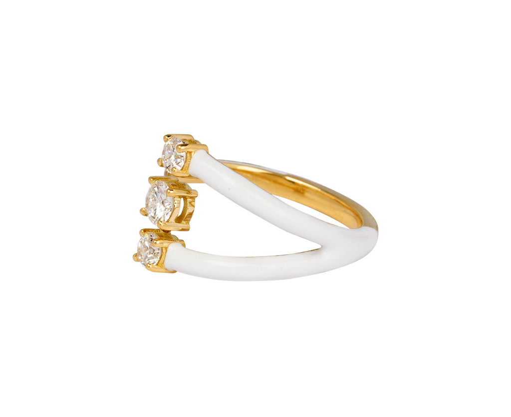 White Enamel Diamond Aria Moon Ring