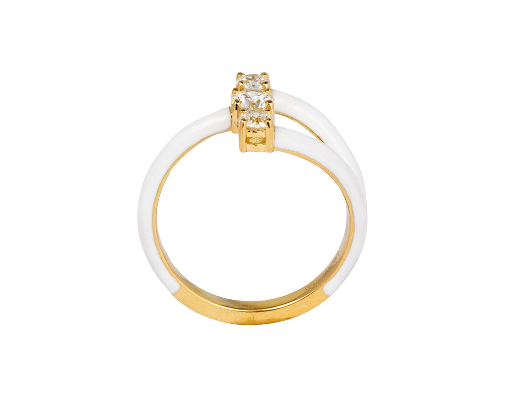 White Enamel Diamond Aria Moon Ring