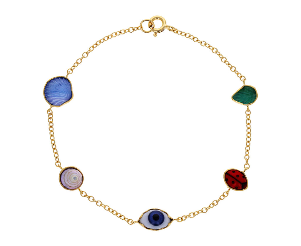 Ladybug, Eye and Shell Vintage Charm Bracelet