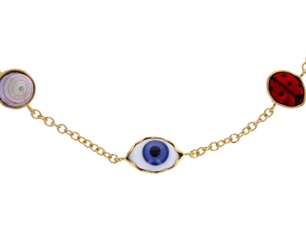 Ladybug, Eye and Shell Vintage Charm Bracelet