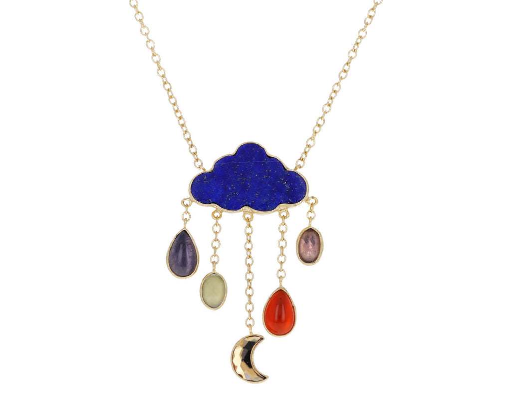 Lapis Cloud and Vintage Charm Rain Necklace