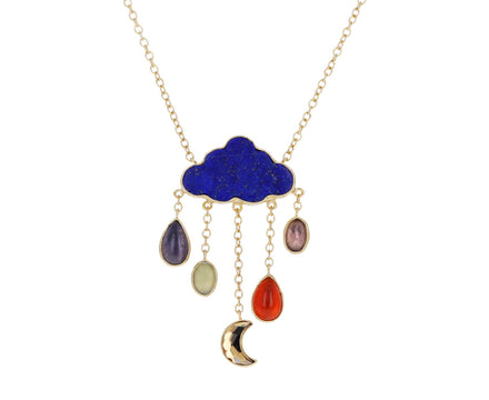 Lapis Cloud and Vintage Charm Rain Necklace