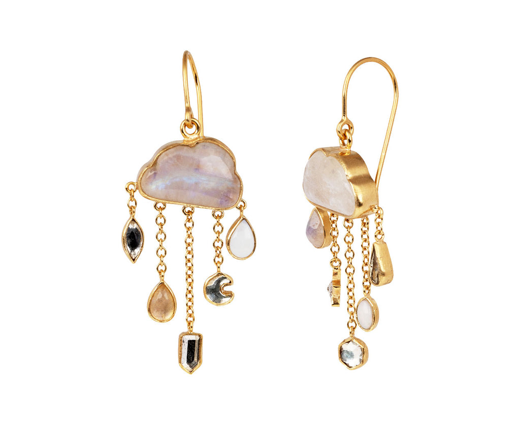Grainne Morton Moonstone Cloud and Multi Gem Rain Drop Earrings Side View