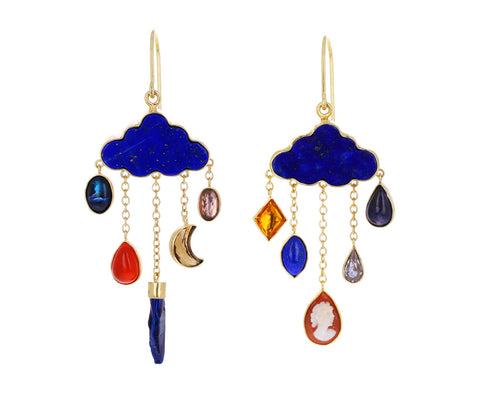 Lapis Cloud and Gem Rain Drop Earrings