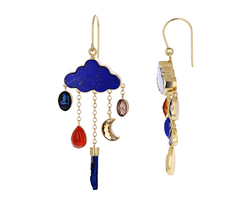 Lapis Cloud and Gem Rain Drop Earrings