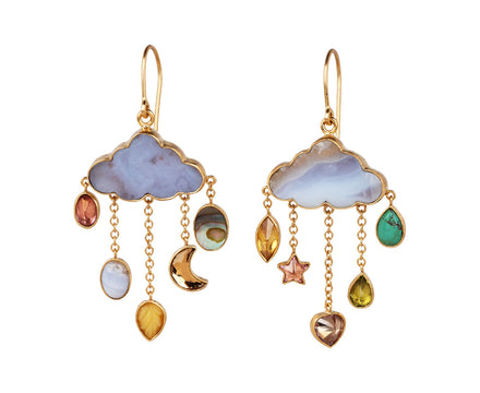 Grainne Morton Agate Cloud and Multi Gem Rain Drop Earrings