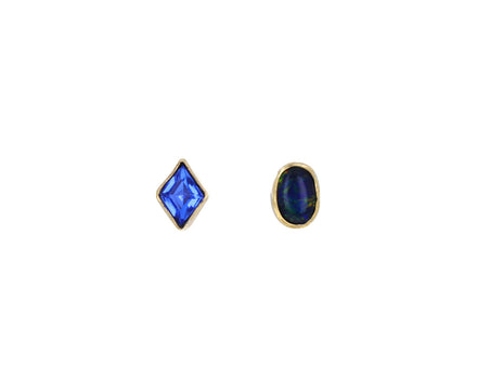 Mismatched Opal and Rhinestone Stud Earrings