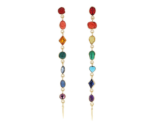 Long Rainbow Vintage Charm and Gem Drop Earrings