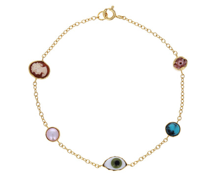 Glass Eye, Cameo and Pearl Vintage Charm Bracelet