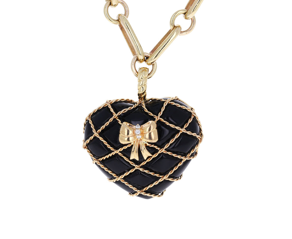 GuitaM Gold Mesh Bow Tie Onyx Heart Charm ONLY