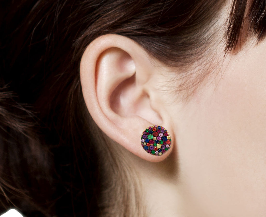 Nada Ghazal Rainbow Sapphire Baby Malak Bonbon Stud Earrings Close Up Profile