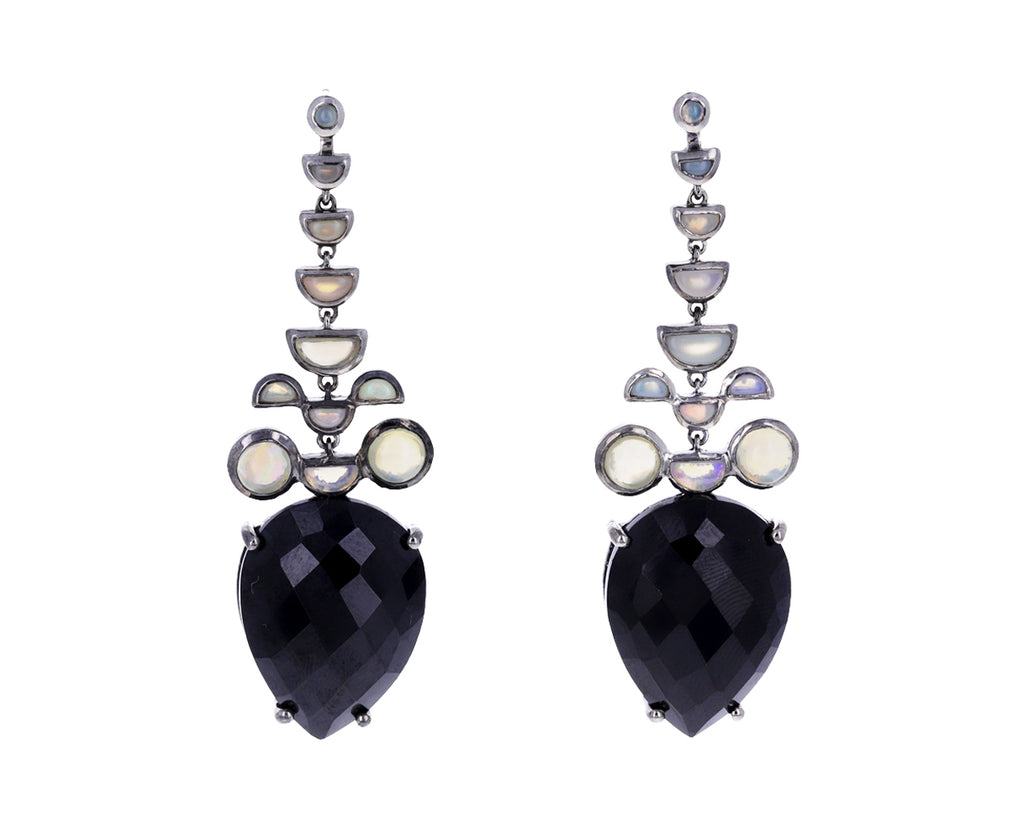 Black Spinel and Opal Headdress Earrings