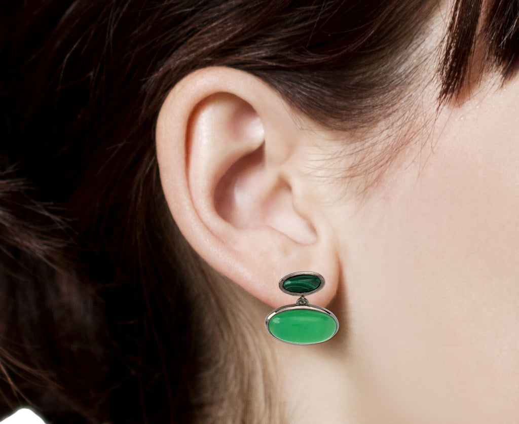 Malachite and Chrysoprase Orbit Earrings