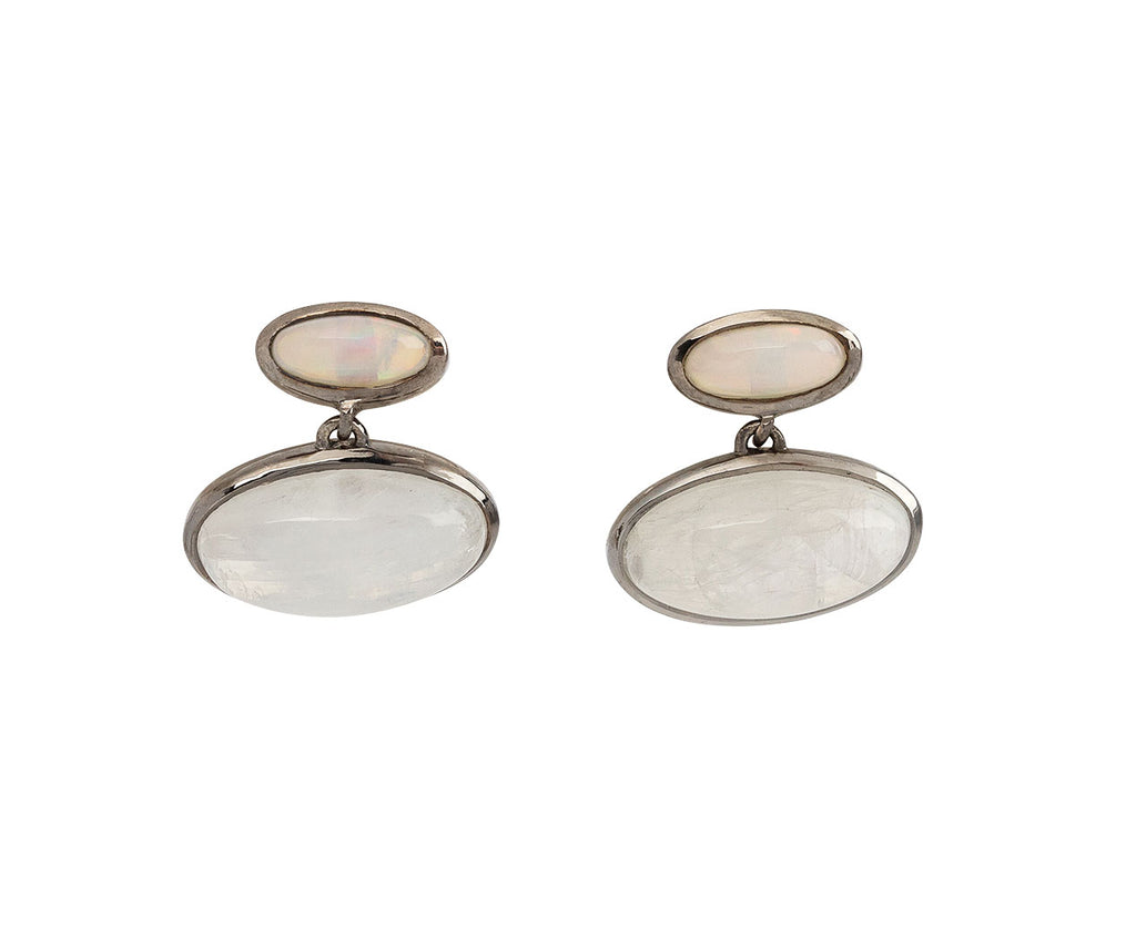 Rainbow Moonstone and Ethiopian Opal Orbit Earrings