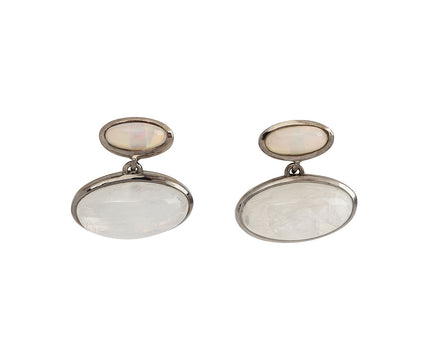 Rainbow Moonstone and Ethiopian Opal Orbit Earrings