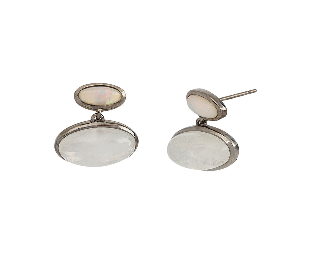 Rainbow Moonstone and Ethiopian Opal Orbit Earrings