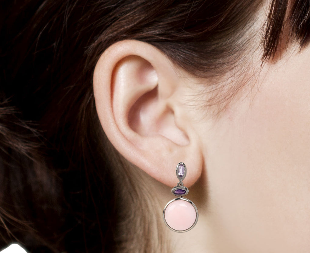 Rose de France, Amethyst and Pink Opal Flask Earrings