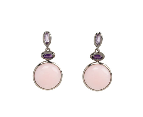 Rose de France, Amethyst and Pink Opal Flask Earrings