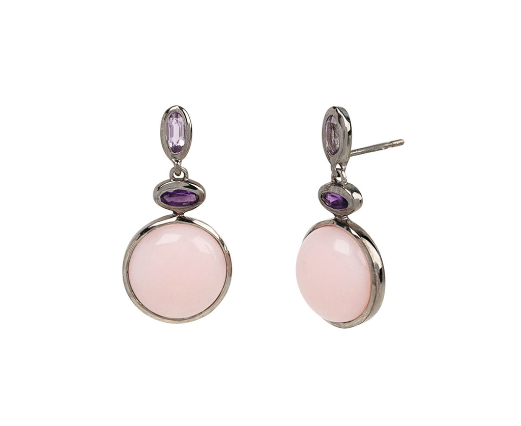 Rose de France, Amethyst and Pink Opal Flask Earrings