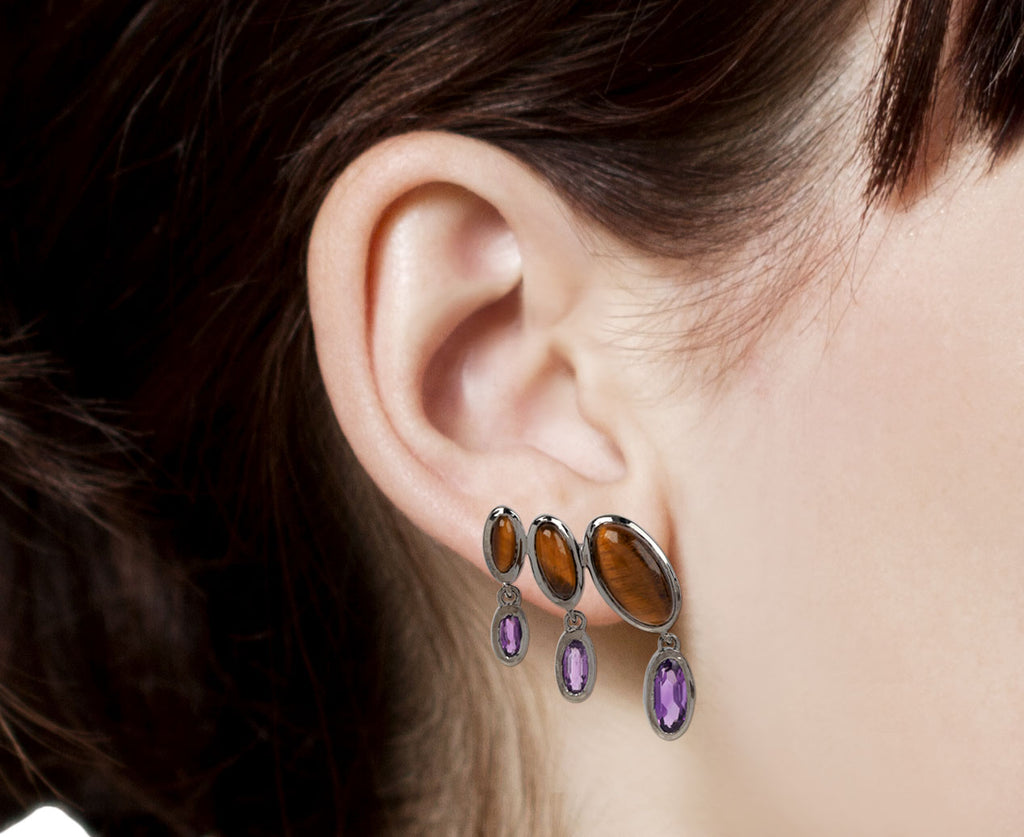 Tiger's Eye and Amethyst Taper Drop Earings