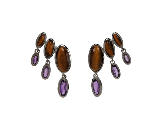 Tiger's Eye and Amethyst Taper Drop Earings