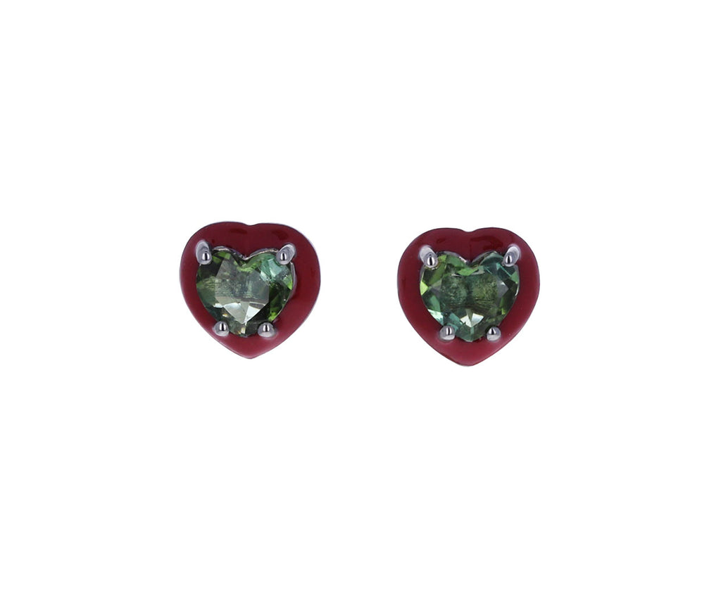 Mini Tourmaline Heart Stud Earrings