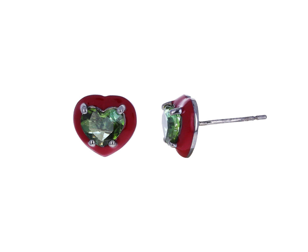 Mini Tourmaline Heart Stud Earrings