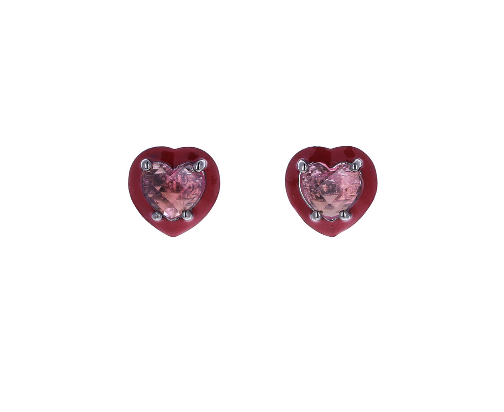 Mini Pink Tourmaline Heart Stud Earrings