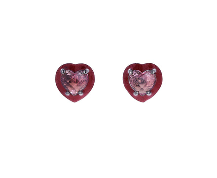 Mini Pink Tourmaline Heart Stud Earrings