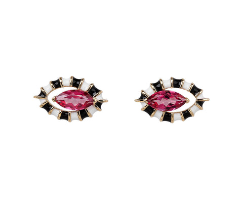 NeverNoT Black and White Pink Topaz Life in Color Stud Earrings