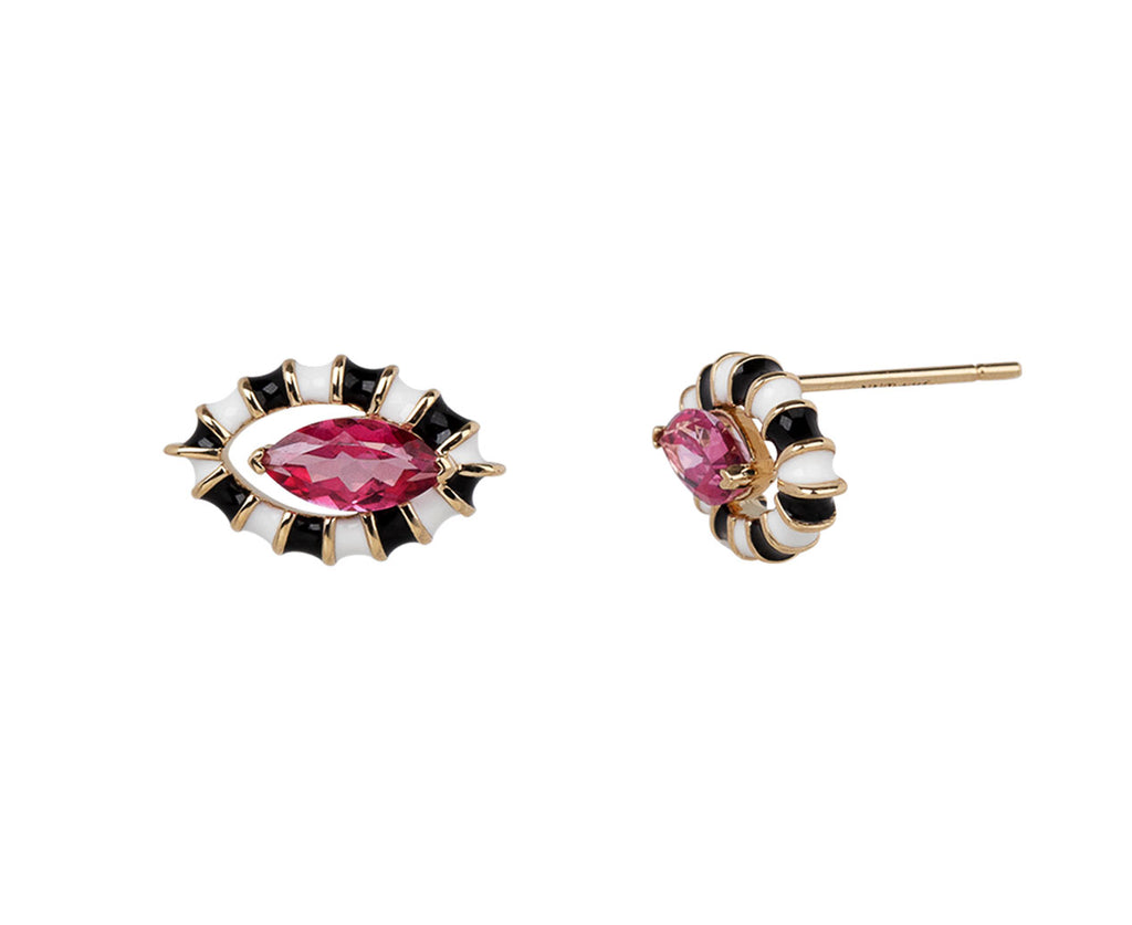 NeverNoT Black and White Pink Topaz Life in Color Stud Earrings Side View