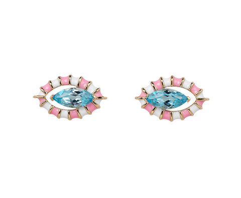NeverNoT Pink and White Blue Topaz Life in Color Stud Earrings