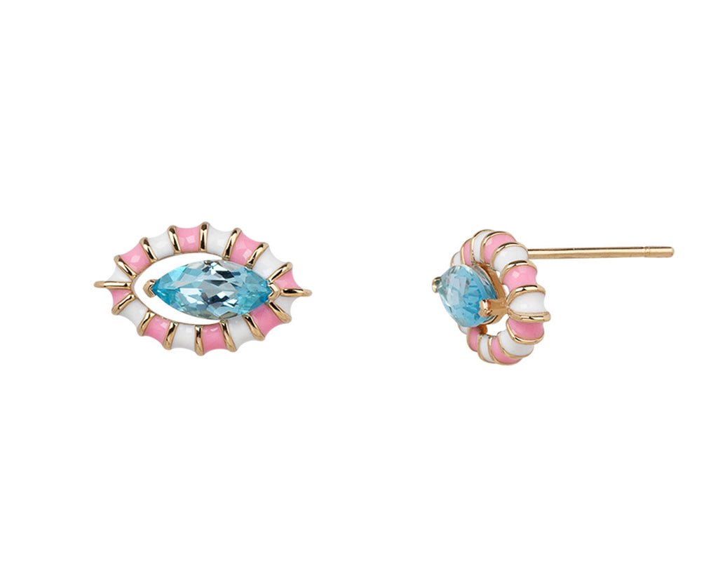 NeverNoT Pink and White Blue Topaz Life in Color Stud Earrings Side View