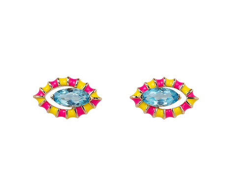 NeverNoT Pink and Yellow Blue Topaz Life in Color Stud Earrings 