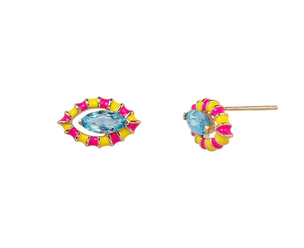 NeverNoT Pink and Yellow Blue Topaz Life in Color Stud Earrings Side View