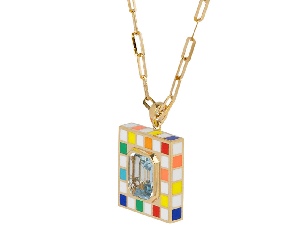 NeverNoT Rainbow and Blue Topaz Chess Pendant Necklace Side View
