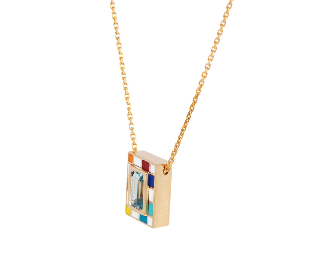 NeverNoT Rainbow and Blue Topaz Mini Chess Pendant Necklace Side View