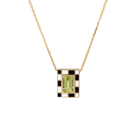 NeverNoT Black and White Green Topaz Mini Chess Pendant Necklace