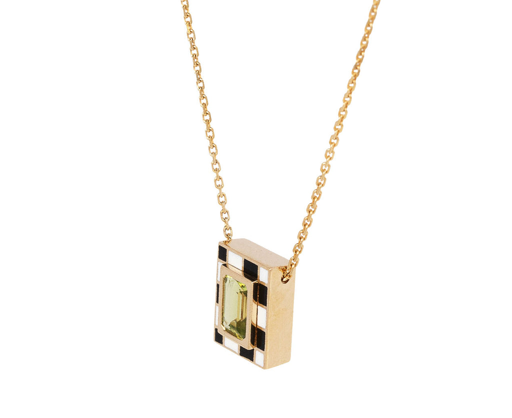 NeverNoT Black and White Green Topaz Mini Chess Pendant Necklace Side View