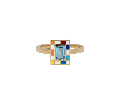NeverNoT Rainbow and Blue Topaz Mini Chess Ring