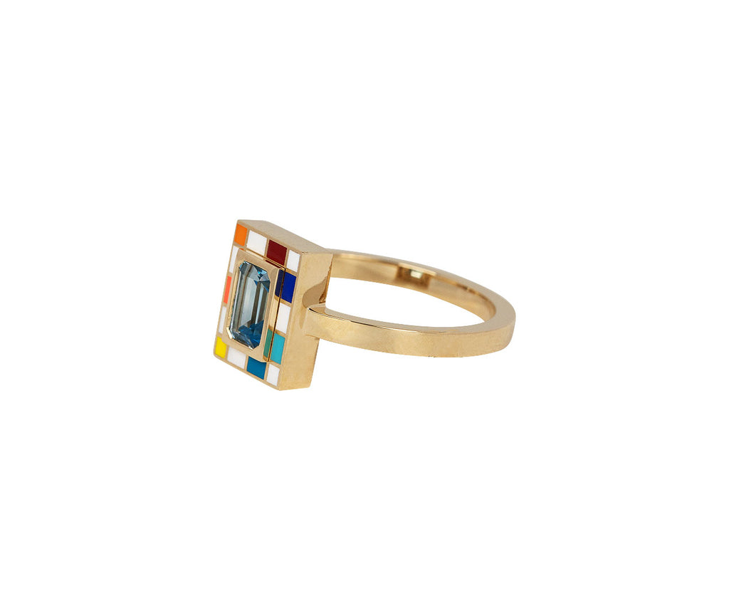 NeverNoT Rainbow and Blue Topaz Mini Chess Ring Side View