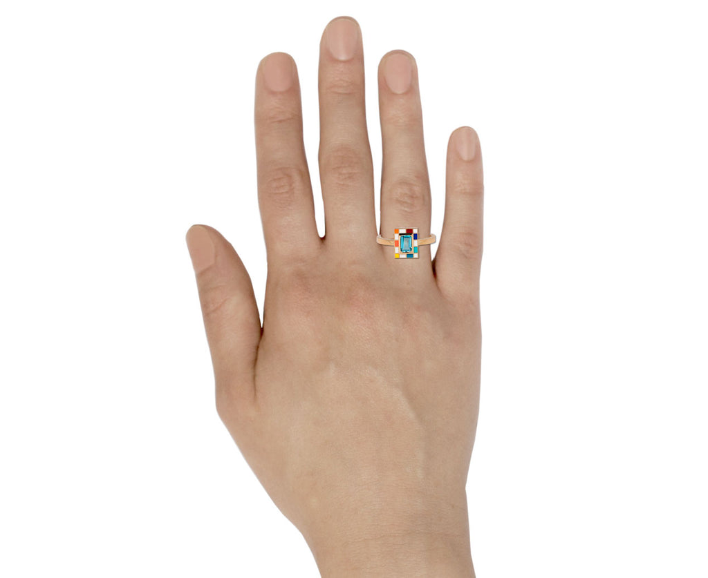 NeverNoT Rainbow and Blue Topaz Mini Chess Ring Profile