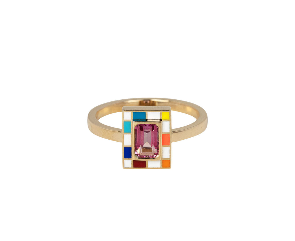 NeverNoT Rainbow and Pink Topaz Mini Chess Ring