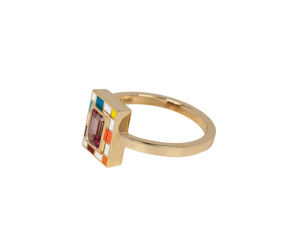 NeverNoT Rainbow and Pink Topaz Mini Chess Ring Side View