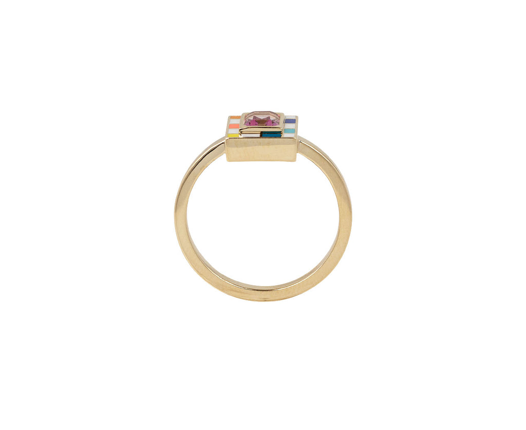 NeverNoT Rainbow and Pink Topaz Mini Chess Ring Top View