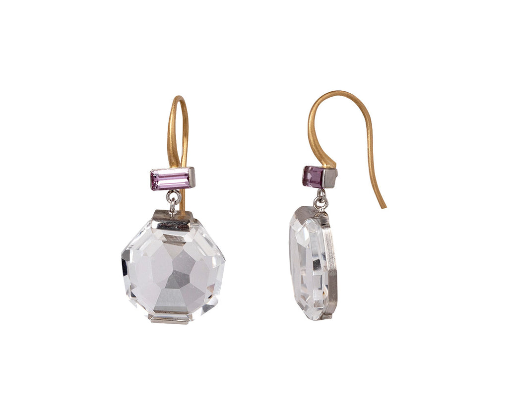 Nikolle Radi Pink Sapphire and Rock Crystal Drop Earrings Side View