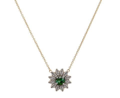 Nikolle Radi Green Tourmaline Flower Pendant Necklace