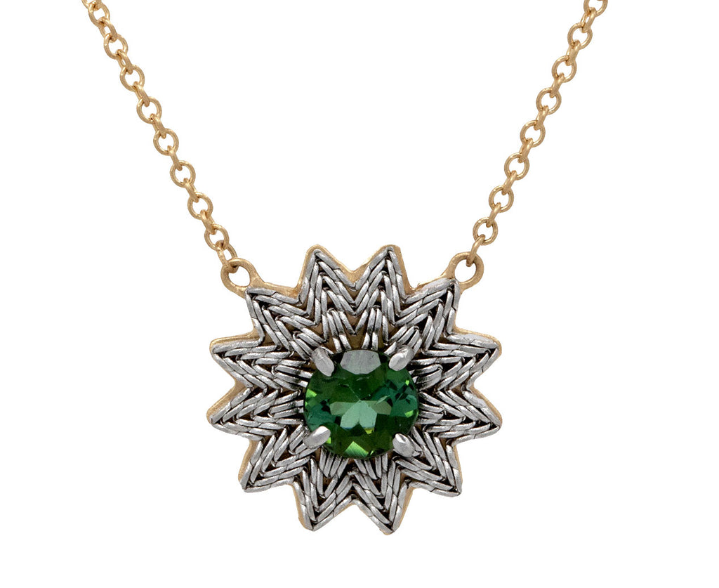 Nikolle Radi Green Tourmaline Flower Pendant Necklace Close Up Pendant